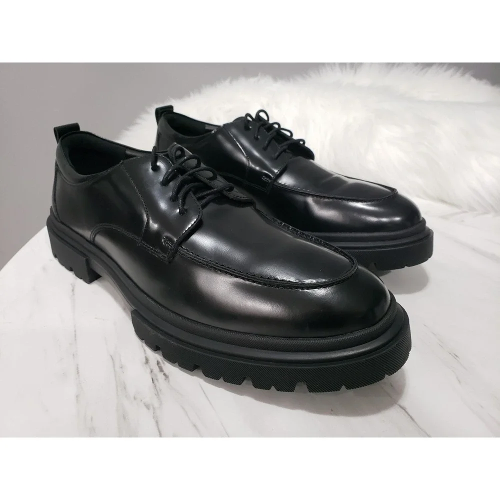 NEW SIZE 11.5 - STEVE MADDEN MENS ZURI BLACK LUG SOLE OXFORDS